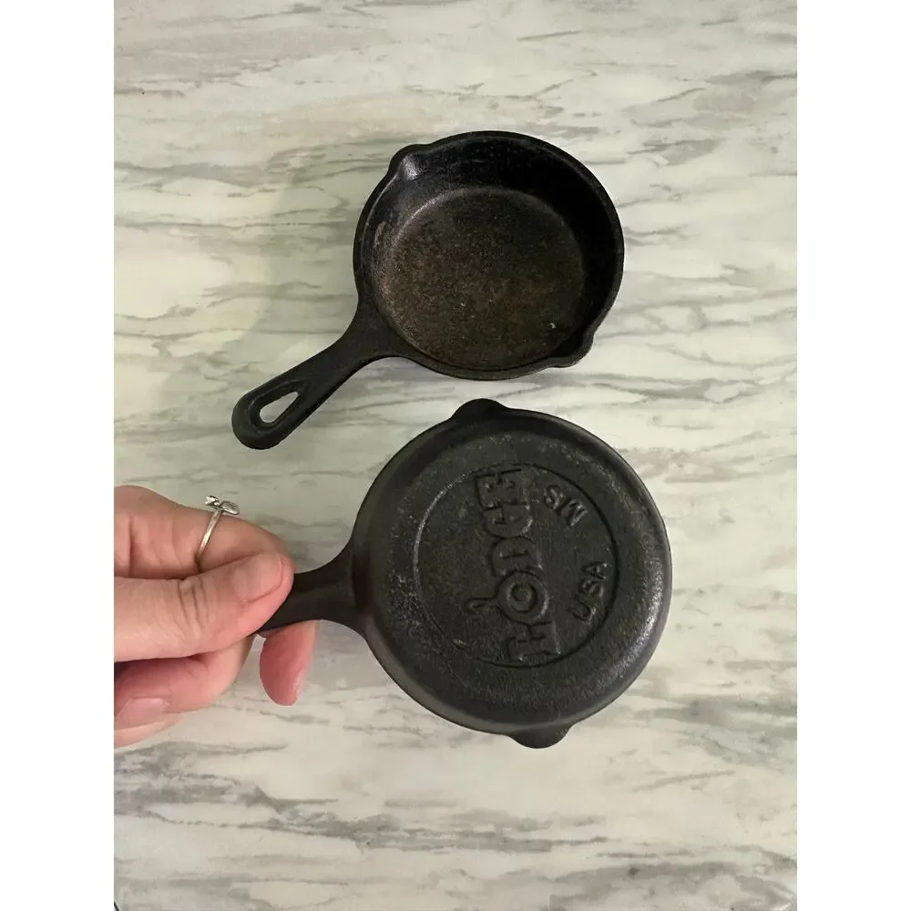 2 mini Lodge Cast iron pans skillet pans real cookware homestead toys home decor